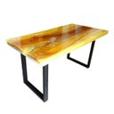 Ver imagem 6 de Mesa em madeira de lei e resina epóxi até 6 lugares Tema "Madrepérola Dourado" Craft Wood Mesa de 6