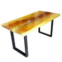 Ver mais imagens de Mesa em madeira de lei e resina epóxi até 6 lugares Tema "Madrepérola Dourado" Craft Wood Mesa de 6