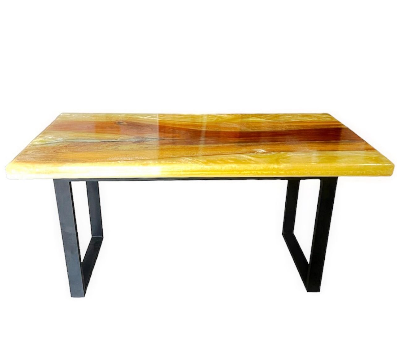 Mesa em madeira de lei e resina epóxi até 6 lugares Tema "Madrepérola Dourado" Craft Wood Mesa de 6 