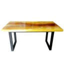 Ver imagem 1 de Mesa em madeira de lei e resina epóxi até 6 lugares Tema "Madrepérola Dourado" Craft Wood Mesa de 6