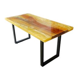 Mesa em madeira de lei e resina epóxi até 6 lugares Tema "Madrepérola Dourado" Craft Wood Mesa de 6  - 5
