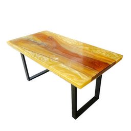 Mesa em madeira de lei e resina epóxi até 6 lugares Tema "Madrepérola Dourado" Craft Wood Mesa de 6  - 7