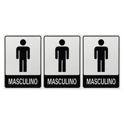 Combo 3 Placas De Sinalização Banheiro Masculino 15x20 Acesso - B-566 F9e