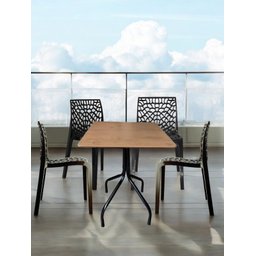 Jogo Mesa Quadrada 70x70 Imbuia para Sorveteria Restaurante com 4 Cadeiras Gruvyer Preta - 1