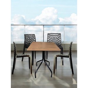 Jogo Mesa Quadrada 70x70 Imbuia para Sorveteria Restaurante com 4 Cadeiras Gruvyer Preta