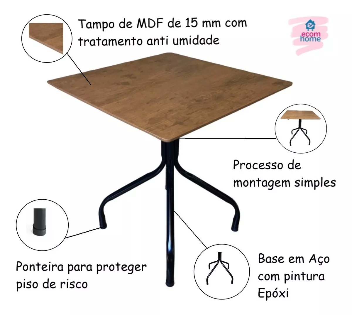 Jogo Mesa Quadrada 70x70 Imbuia para Sorveteria Restaurante com 4 Cadeiras Gruvyer Preta - 3