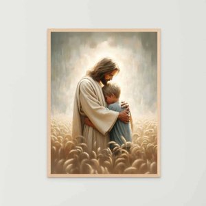 Quadro Decorativo Jesus Cristo e o Menino Rezando Orando Quarto Infantil Ref. 01