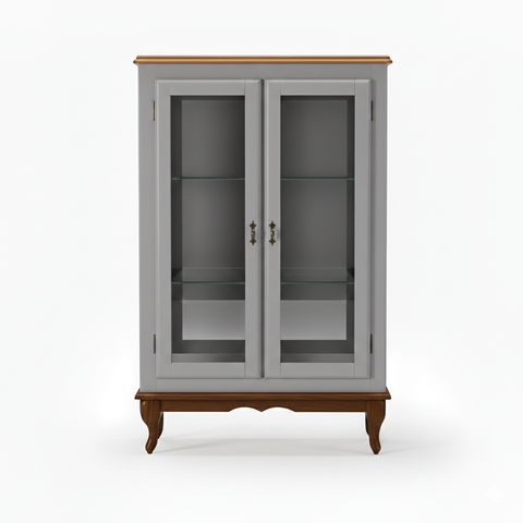 Vitrine 2 Portas Prateleiras Vidro Espelho Ecomem Clássica MDF Pés Luiz Xv Cinza - Imbuia