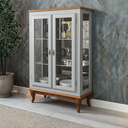 Ver imagem 3 de Vitrine 2 Portas Prateleiras Vidro Espelho Ecomem Clássica MDF Pés Luiz Xv Cinza - Imbuia