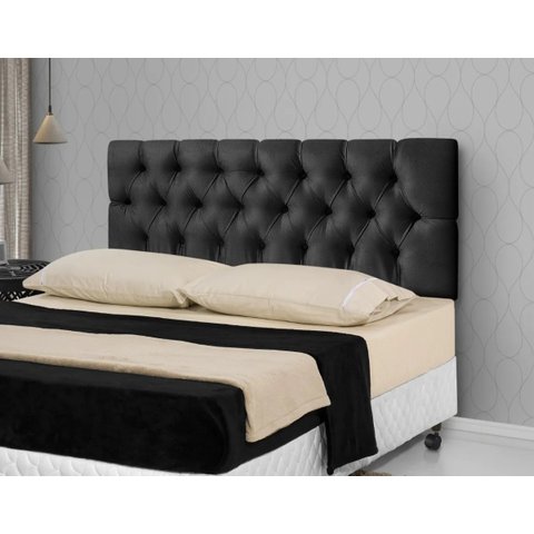 Cabeceira de Cama Estofada Casal 140cm Capitone Preto - Rede Móveis