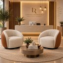 Ver imagem 2 de Kit 2 Poltrona Giratória 360° Orgânica Bouclé Sala Nuvem:Bouclê/Courino Sintético/ Off White Detalhe