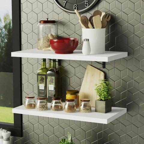 Kit 2 Prateleiras Suspensas para Cozinha Madesa 60 Cm com Mão Francesa - Branco