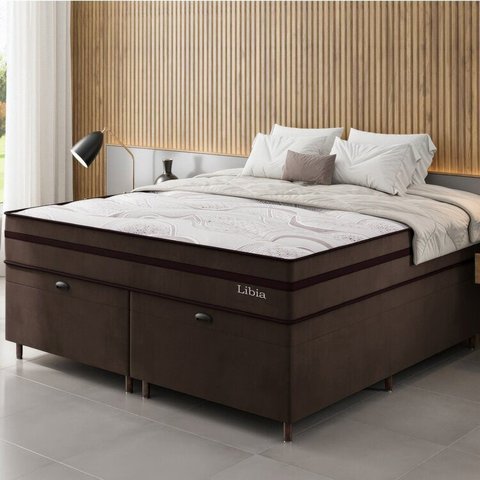 Conjunto Colchão Ortopédico Queen e Base Box Bau 73x158x198cm Libia Yescasa Marrom