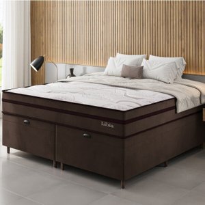 Conjunto Colchão Ortopédico Queen e Base Box Bau 73x158x198cm Libia Yescasa