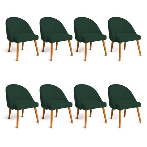Kit 08 Cadeiras Poltrona de Jantar Luna Suede Verde Pés Palito Castanho - Pallazio