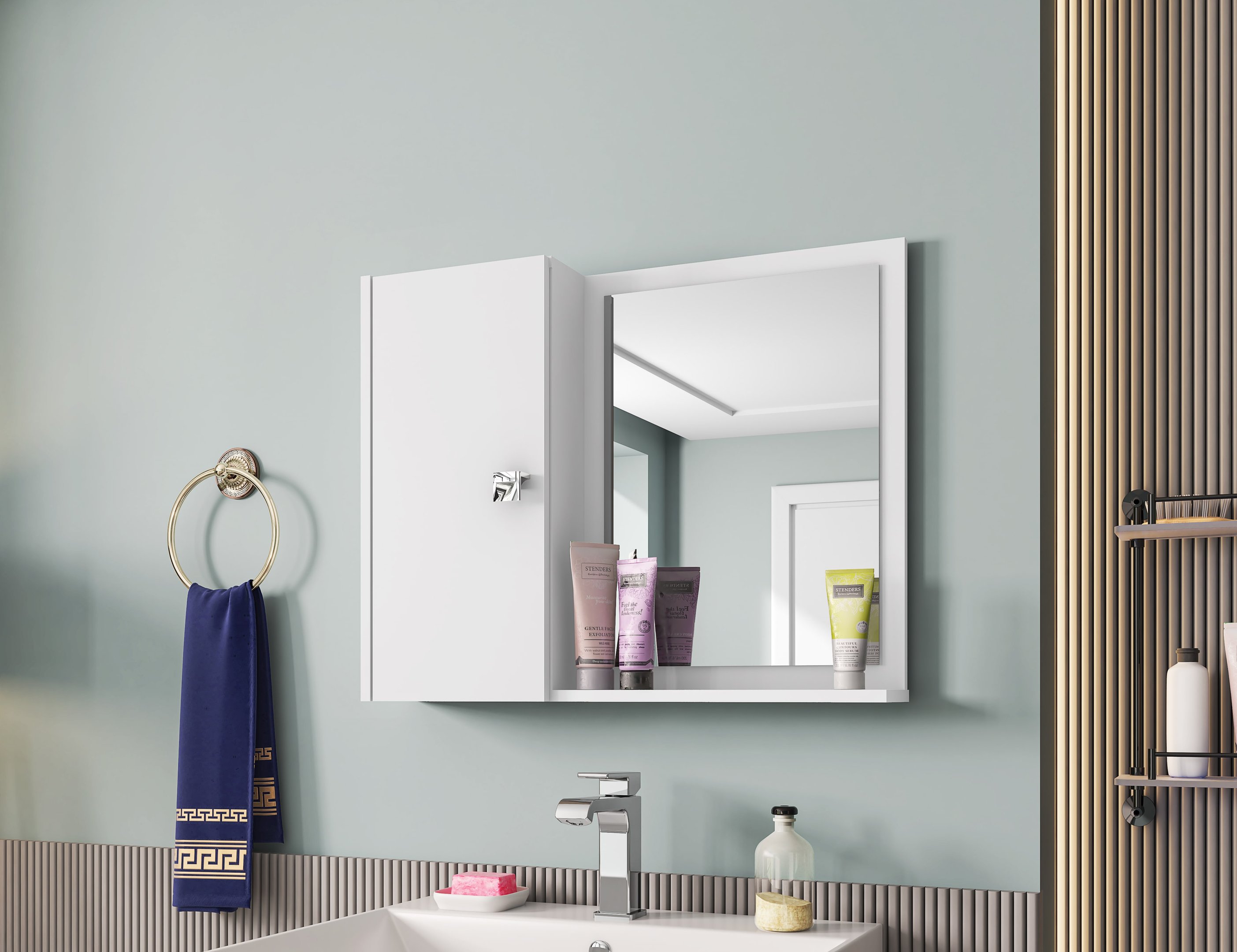 Espelheira e Armário Superior Gênova Branco – Bechara Móveis - 4