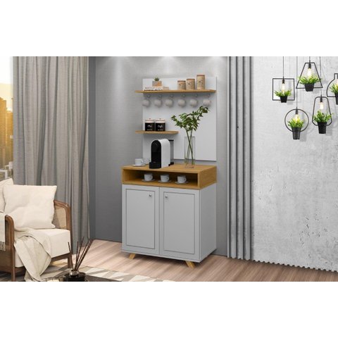 Buffet / Aparador Com Painel ST Para o Cantinho do Café Estilo Retrô Com Pés em Madeira 2 Portas Com