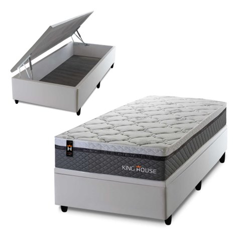 Conjunto Box Baú Solteirão Benton Branco 96x203x78 c/ Molas Ensacadas