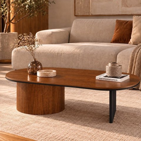 Mesa de Centro Oval Aurora 137 cm Imbuia Mel/Black