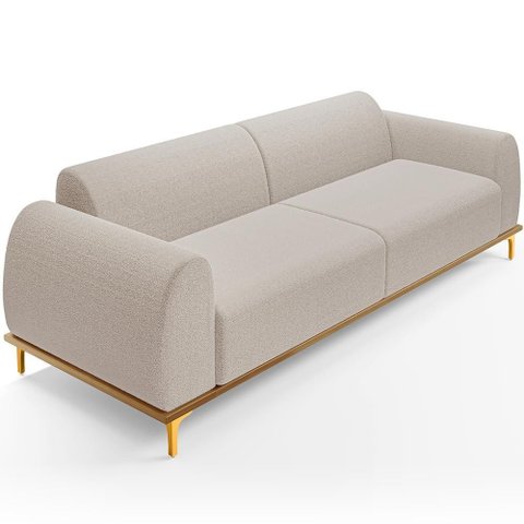 Sofá 3 Lugares Kiev 230cm D02 Base Castanho Pés D'ouro Bouclê Creme B-54