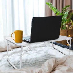 Mesa Portatil Dobravel de Aluminio com Tampo de Madeira Suporte para Notebook Home Office Refeicao e - 4