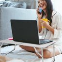 Ver imagem 2 de Mesa Portatil Dobravel de Aluminio com Tampo de Madeira Suporte para Notebook Home Office Refeicao e