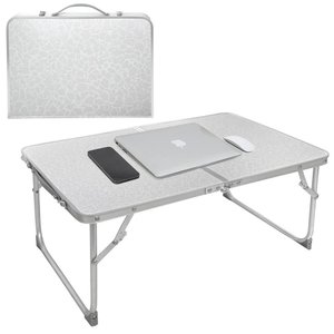 Mesa Portatil Dobravel de Aluminio com Tampo de Madeira Suporte para Notebook Home Office Refeicao e