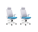 Ver imagem 1 de Kit 2 Cadeiras de Escritório Tela Mesh Ergonômico - Cor Cinza e Azul - Base Giratória Cromada Bering