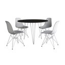 Ver imagem 6 de Mesa de Jantar Redonda 90cm Preta Clips 3 Pés com 4 Cadeiras Eames Eiffel Brancas Ferro Branco