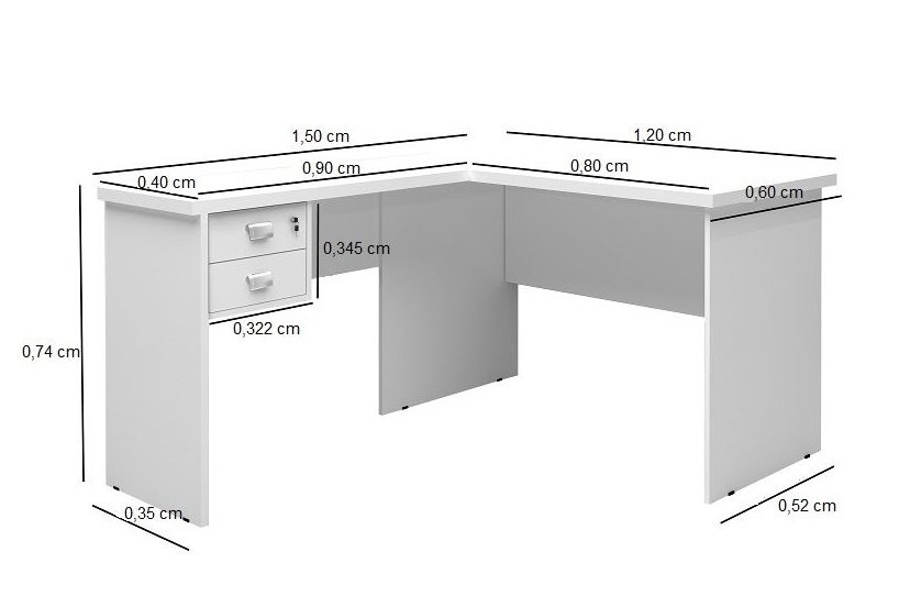 Mesa de Canto L Escrivaninha Office 2 Gavetas e Chave Taurus:branco - 3