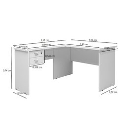 Mesa de Canto L Escrivaninha Office 2 Gavetas e Chave Taurus:branco - 3