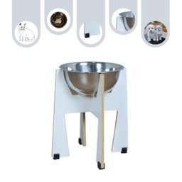 Comedouro Elevado Gato Cachorro Pet Mdf Modelo Torre Grande Inox:25cm - 1