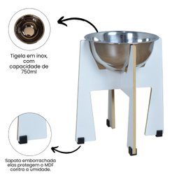 Comedouro Elevado Gato Cachorro Pet Mdf Modelo Torre Grande Inox:25cm - 4