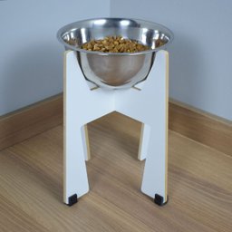 Comedouro Elevado Gato Cachorro Pet Mdf Modelo Torre Grande Inox:25cm - 5