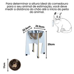 Comedouro Elevado Gato Cachorro Pet Mdf Modelo Torre Grande Inox:25cm - 2
