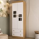 Ver imagem 1 de Guarda-roupa Infantil 62cm 2 Portas com Vidro e 2 Gavetas Brisa Multimóveis Mp4424 Madeirado/branco