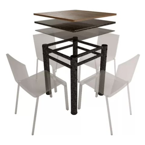 Base Quadrada Para Mesa Jantar Vidro Pedra Madeira 75x75cmb2:Texturizado
