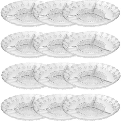 12 Petisqueiras Redondas Vidro com 3 Divisórias Floral Lyor