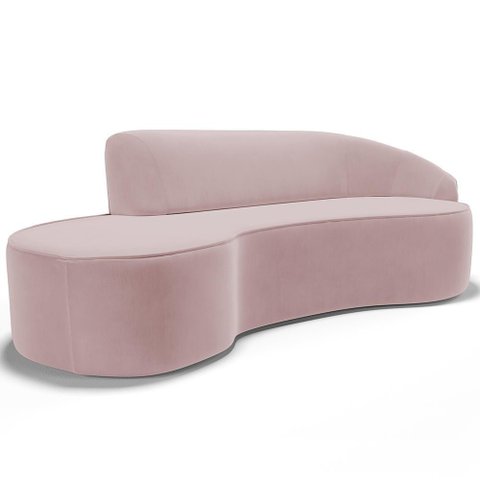 Sofá 3 Lugares Curvo Sala de Estar Living Firenze Direito D02 Veludo Rosê 230 Cm C-305 - Lyam