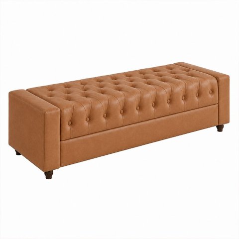 Puff Baú Calçadeira 140cm Heste Courino Caramelo - Sallar Home