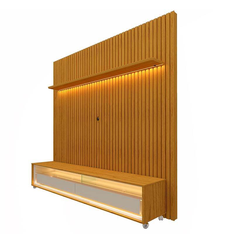 Rack Requinte 172cm Rodízios com Painel Ripado Nobre TV 75 Polegadas Com LED Gelius Naturale/Off - 2