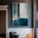 Ver imagem 1 de Quadro Abstrato Azul com Detalhes em Dourado - Moldura Caixa + Foam + Vidro em Vários Tamanhos - Art