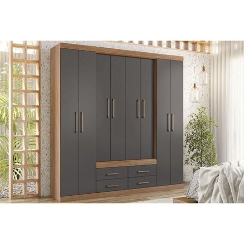Guarda Roupa 8 Portas e 4 Gavetas Nápoles Jatobá-grafite