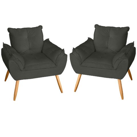 Kit 2 Poltronas Decorativas Opala Suede Cinza MV Estofados