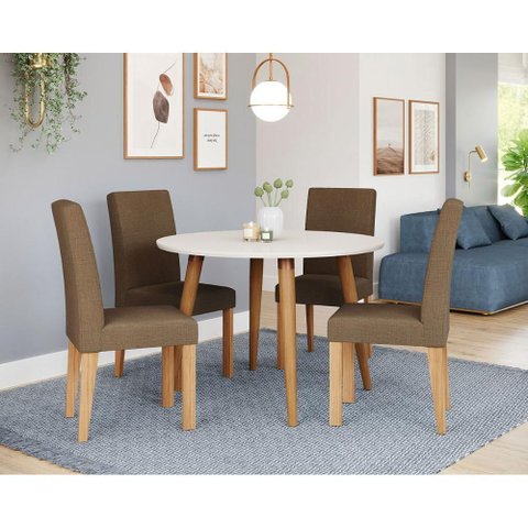 Mesa de Jantar Tampo de Vidro Off White Dani 1,09 e 4 Cadeiras Maia Madeira/nature/mascavo