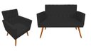 Ver imagem 1 de Kit Namoradeira + 1 Poltrona Decorativa Nina Capitonê Suede Preto Pés Madeira Mz Decor