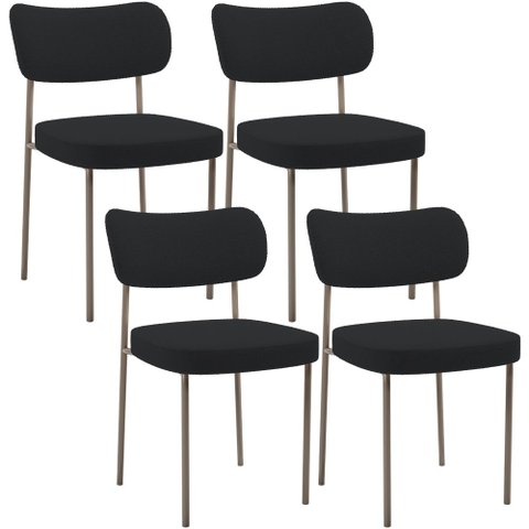Kit 04 Cadeiras Decorativa Estofada para Sala de Jantar Melina Base Arena L02 Bouclê Preto - Lyam de