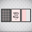 Ver imagem 1 de Kit 3 Quadros Enjoy Rosa E Cinza 33x24cm - com vidro:Madeira branca
