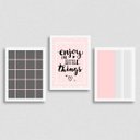 Ver imagem 2 de Kit 3 Quadros Enjoy Rosa E Cinza 33x24cm - com vidro:Madeira branca