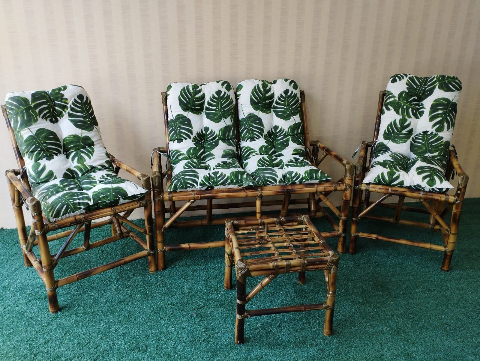 Conjunto De Sofá De Bambu Cadeiras Poltronas Móveis D Jardim